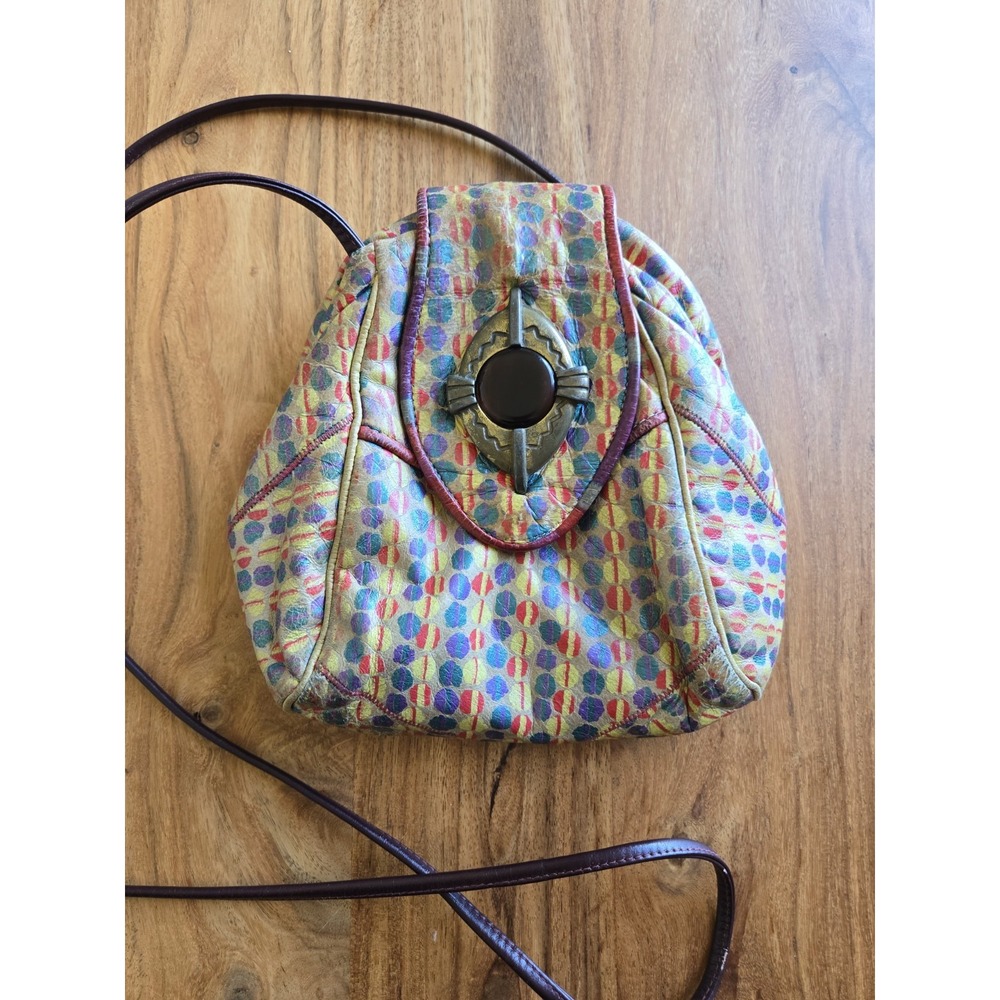 Vintage Sharif Crossbody Bag Colorful Geometric Leather Art To Wear Purse Small
